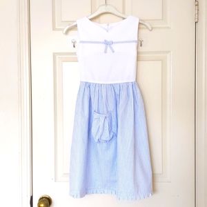 Girl's 100% Cotton Multi Color Sleeveless Dress with stripes, bow tie and pocket